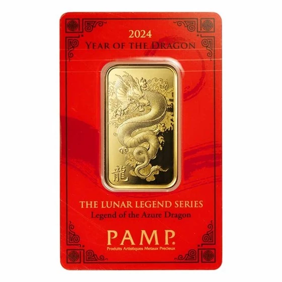 2024 1 Oz Gold Bar - Pamp Lunar Legends Azure Dragon (in Assay)