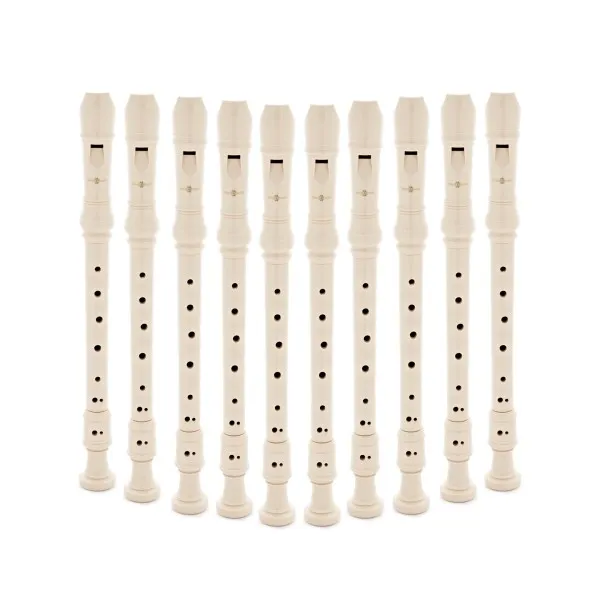 White Descant Recorder With Cleaning Rod By Gear4music, Pack Of 10