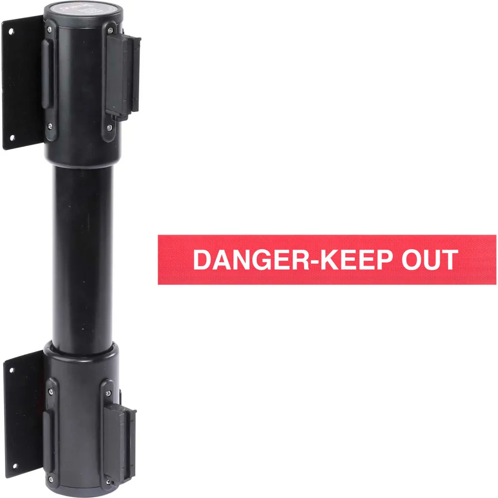 Wallpro Twin Wall Mount Retractable Belt Barrier, Black Case W/13' Red "danger" Belt