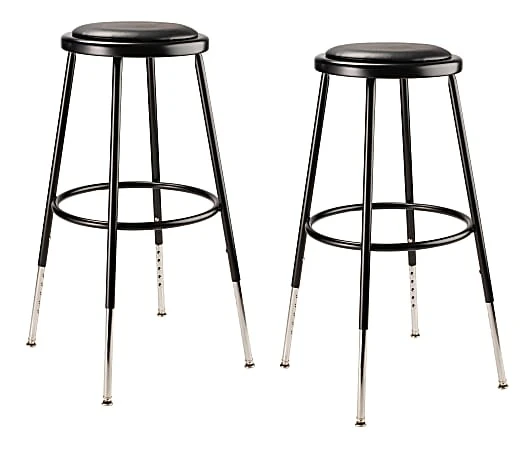 National Public Seating 6400 Series Adjustable Vinyl-padded Science Stools, 25 - 32-1/2"h, Black, Pack Of 2 Stools