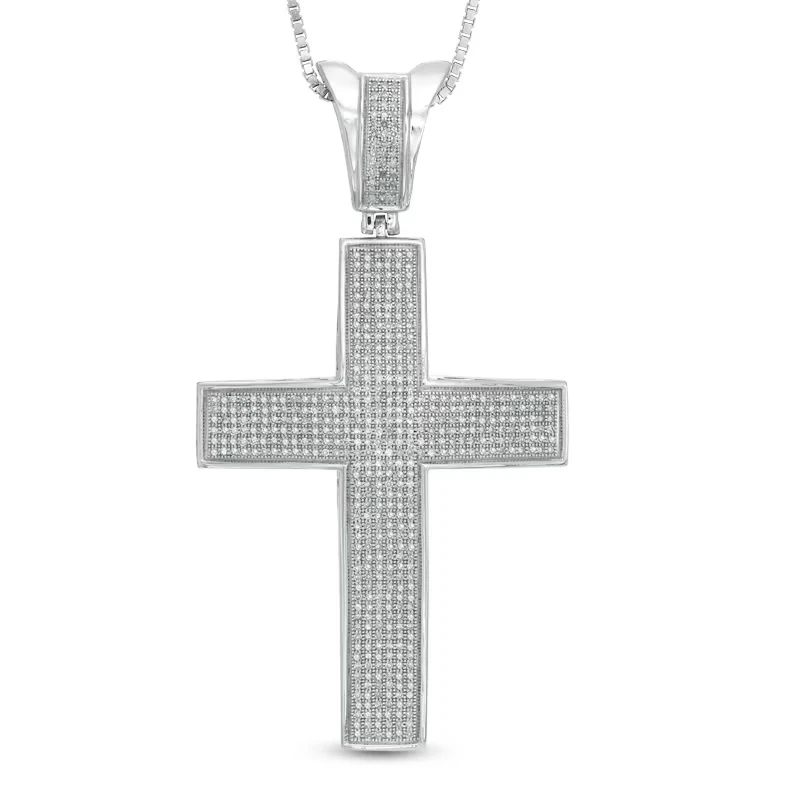 Men's 1-1/2 Ct. T.w. Diamond Raised Cross Pendant In Sterling Silver - 22"