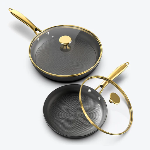 Nonstick Frying Pans Set 8&10&12 Inch Cast Iron Skillets With Glass Lids - 10&12 Inch