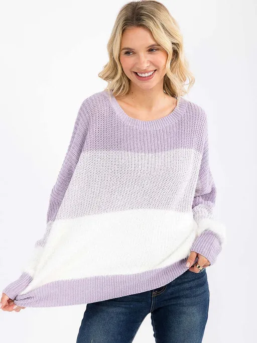 Women's Long Detailed Sleeve Colorblock Knit Pullover Sweater - Peach/4-2 (s/m-m/l)