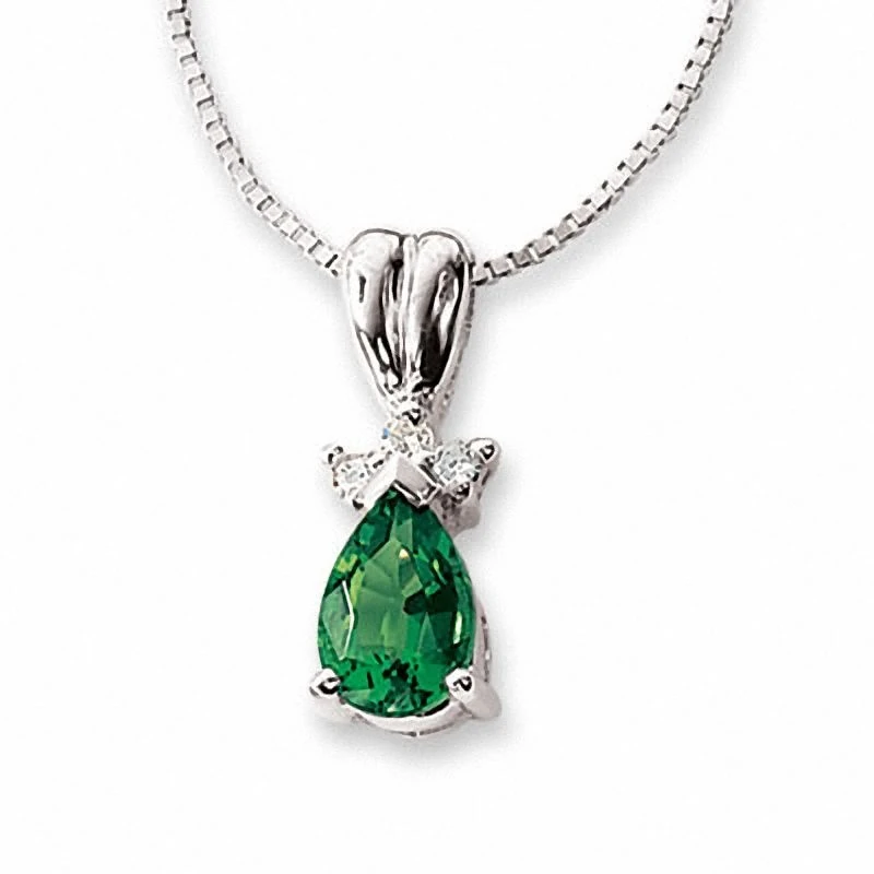 Lab-created Emerald Pendant In 14k White Gold With Diamond Accents
