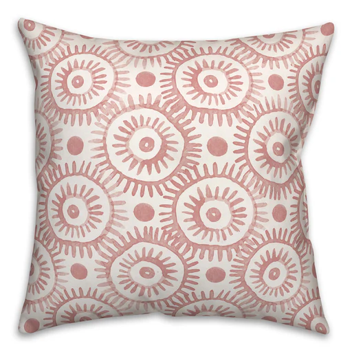 Boho Circles Indoor / Outdoor Throw Pillow - Pink/16x16