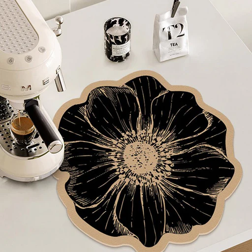 Flower-shaped Dish Drying Mat For Kitchen Counter - Black/50*50cm