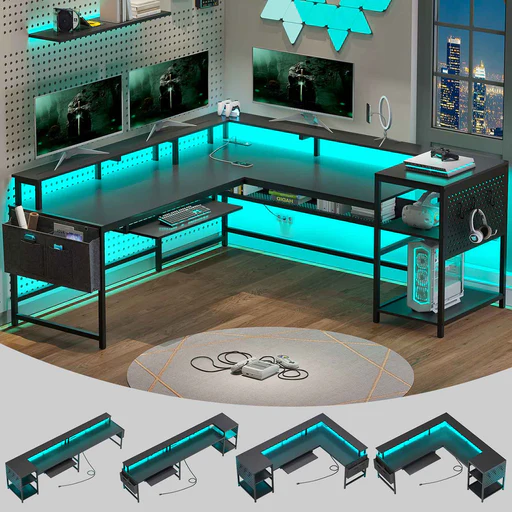 Sedeta 96 Inch L Shaped Gaming Desk Reversible Computer Desk - White