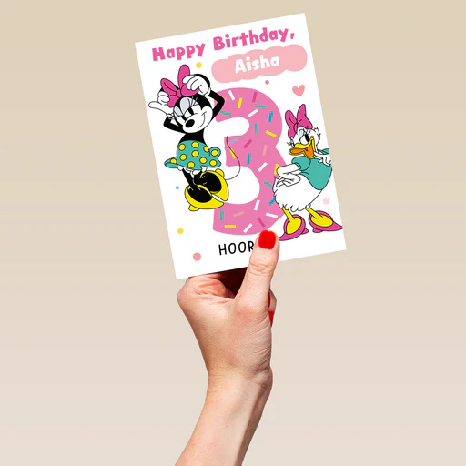 Personalised Pink Disney Minnie Mouse 3rd Birthday Card - Large