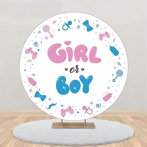 Girl Or Boy White Round Backdrop For Gender Reveal - Diameter 5ft/1.5m
