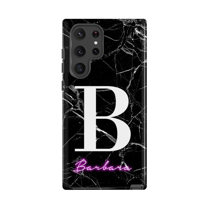Personalised Neon Initial Name Samsung Galaxy S24 Case - Standard Case/cobra (red)/black Marble