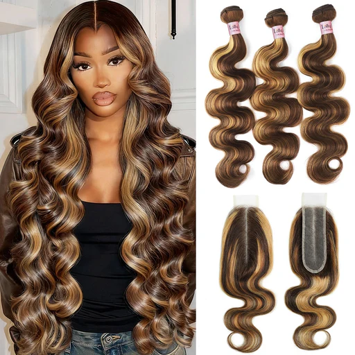 [ship From Us Warehouse] Lolly P4 27 Honey Blonde Brown Human Hair Bundles With Closure 5x5 2x6 Hd Lace Closure And Bundles Highlight Colored 3 4 Bundles With Closure