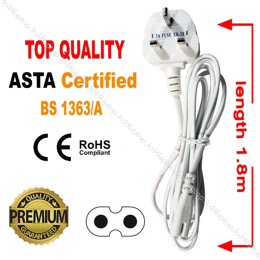 Mains Power Lead Cable Fig8 Uk Plug For Epson Photo Xp-8505 Ink Printer - White