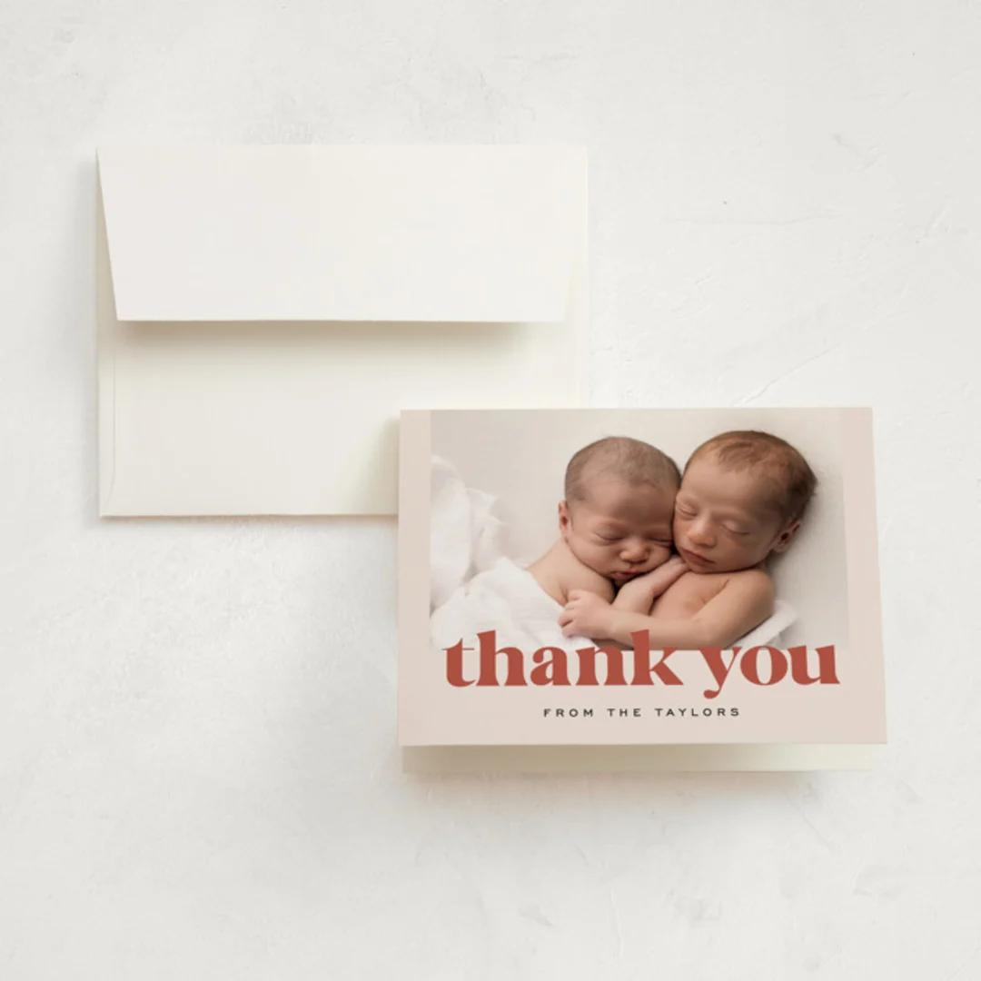 Ampersand Duo Birth Announcement Thank You Cards