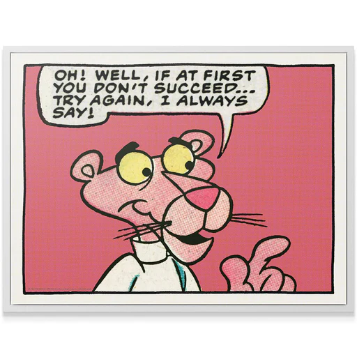 Pink Panther - Try Again - 24 X 18/white Framed Canvas