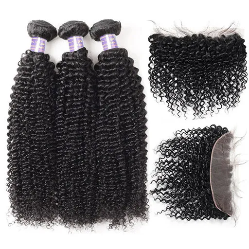 Peruvian Curly Wave 3 Bundles With 13*4 Lace Frontal Human Hair