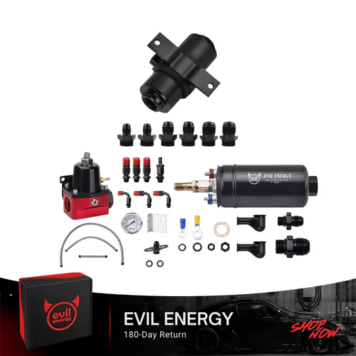 Evil Energy Fuel System Bundle: Universal Fuel Filter, Fuel Pump & Pressure Regulator - 30-70psi/100 Micron/300lph External