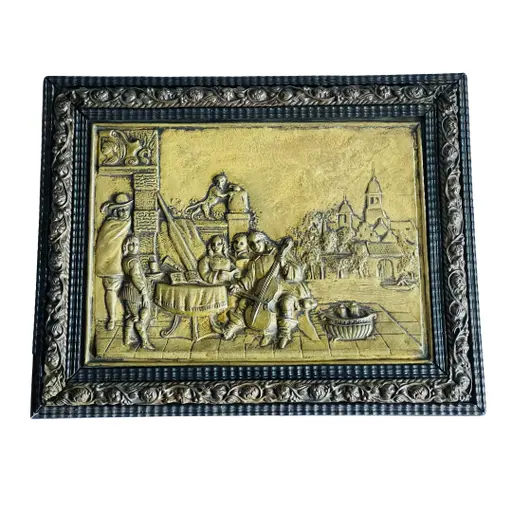19 Th C Antique Embossed Brass Wall Art Dutch