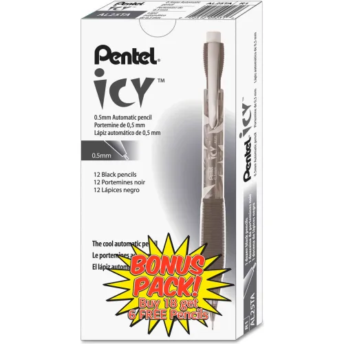Pentel Icy Mechanical Pencil 0.5 Mm Hb Black Lead Transparent Smoke Barrel 24 Pack