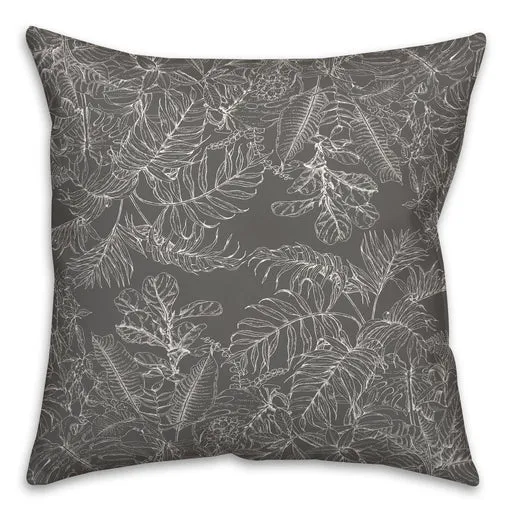 Botanical Sketch Indoor / Outdoor Throw Pillow - Gray/18x18