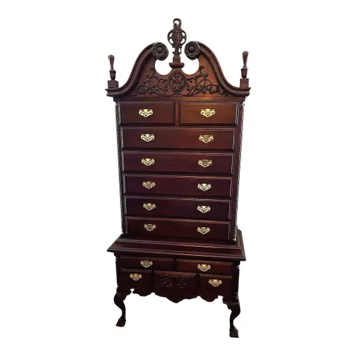 Mid Century Regency Style Mahogany Serpentine Highboy In Green - Newly Painted