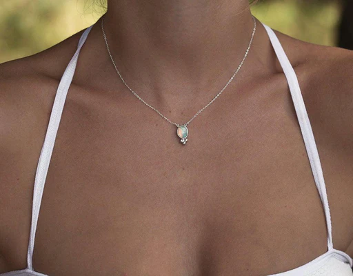 Silver Opal Necklace, Gold Opal Necklace - 18k Yellow Gold