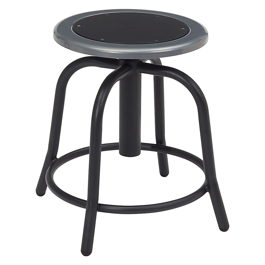 National Public Seating 18” - 24” Height Adjustable Swivel Stool Black Steel Seat Black Frame