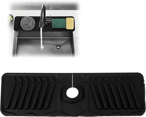 Silicone Sink Faucet Mat, Kitchen Sink Splash Guard, Draining Mat Around Tap, Drip Catcher Tray Mat For Kitchen Sink Splash Protector - Black
