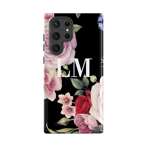 Personalised Black Floral Blossom Initials Samsung Galaxy S25 Case - Standard Case/samsung S25+