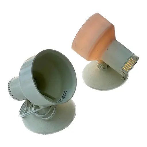 1970s Iconic Pair Of General Electric Plk-1 Spot Lamps | Space Age Minimalist Lighting | Cream Eyeball Lights