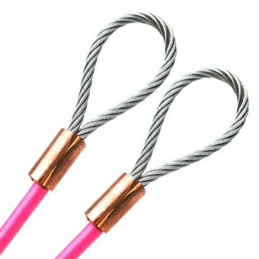 39ft Cut To Size Galvanized Steel Cable Pink Vinyl Coated To 3/16 Loop Size With Copper Sleeves