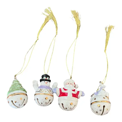 Vintage Lenox Set Of 4 Christmas Ornaments Porcelain Holidays Snow Man Tree Santa
