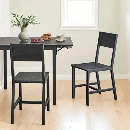 Set Of 2 Dining Chairs, Rustic Accent Chairs With Comfortable Seat, For Kitchen - Charcoal Grey + Ink Black