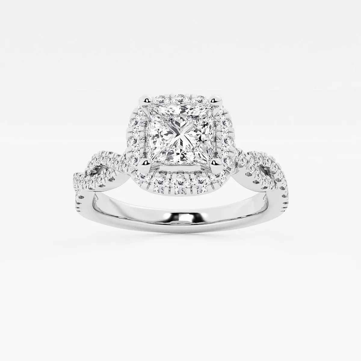 1 2/5 Ctw Princess Lab Grown Diamond Double Twist Halo Engagement Ring Platinum, D, Vvs