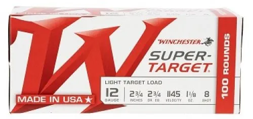 Winchester Super Target 12 Gauge 2-3/4" #8 Light Target 1-1/8oz 100rd Ammunition