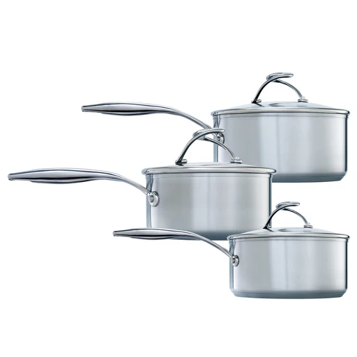 Steelshield Brushed Stainless Steel Hybrid Non-stick Saucepan & Lid Set - 3 Pieces