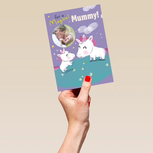 Personalised Cute Magical Unicorns Mother's Day Photo Upload Card For Mummy - Large