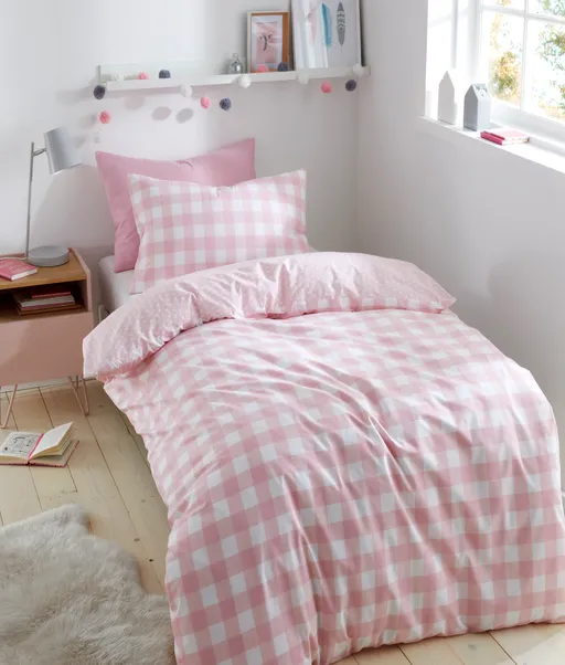 Gingham Pink Duvet Cover And Pillowcase Set