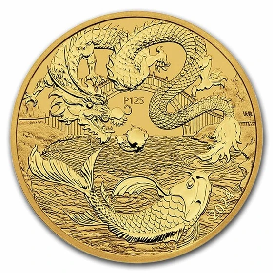 2024 Australia 1 Oz Gold Chinese Myths & Legends Dragon & Koi Bu