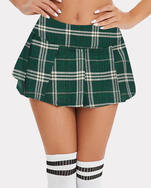 Plaid Mini Pleated Skirts - Dark Green Plaid/xxl