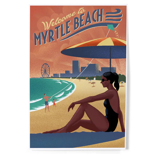 Myrtle Beach, South Carolina, Lithograph, Beach, Art & Giclee Prints - 16 X 24 Giclee Print