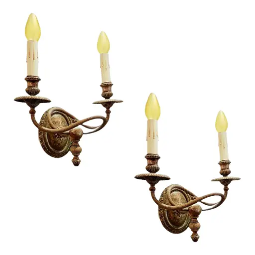 Pair Of Early 1900's E.f. Caldwell Bronze Silver Plated Sconces