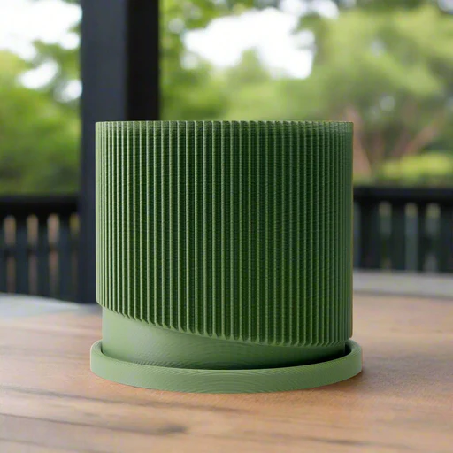 Mid-century Ribbed Planter With Drainage And Saucer - White/9 Inch + Drip Tray