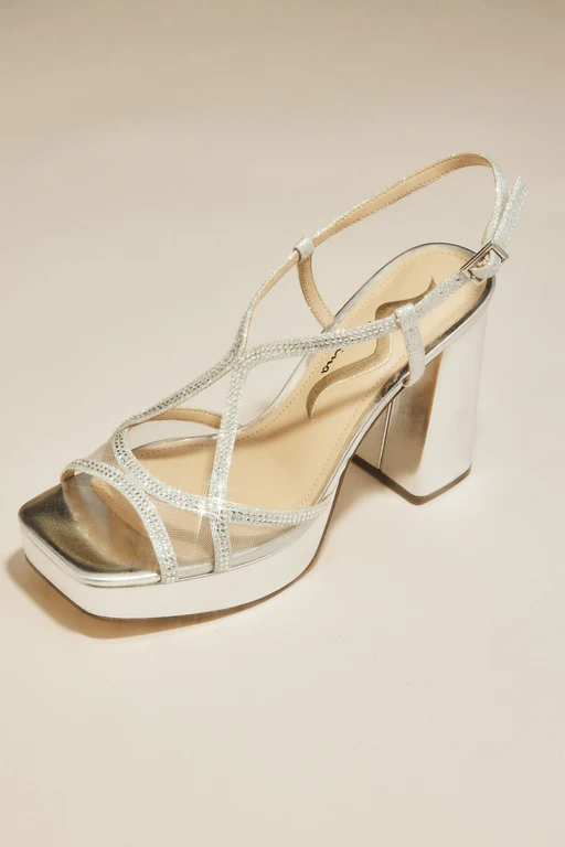 Metallic Mesh Crisscross Platform Heels - 7.5