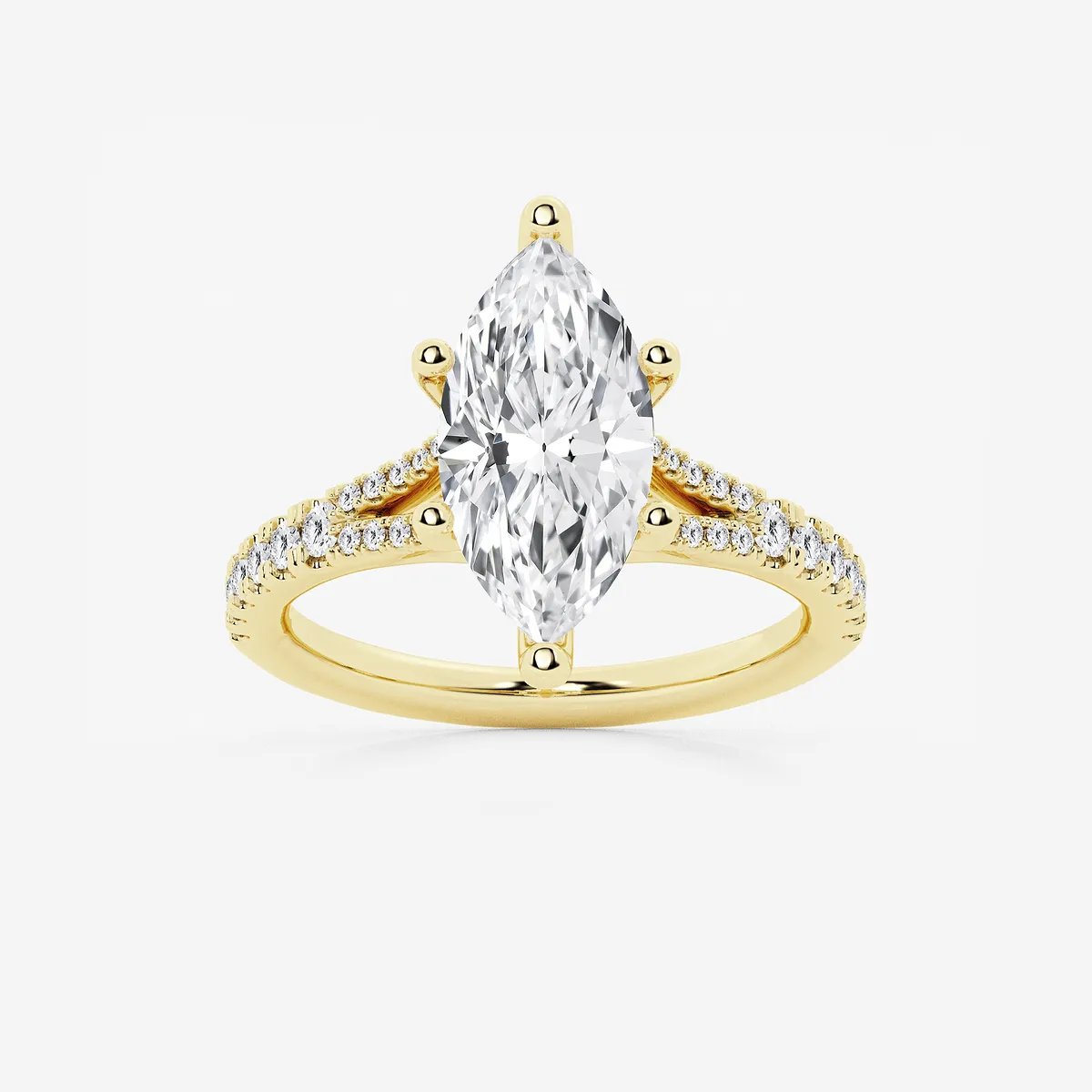 3 1/3 Ctw Marquise Lab Grown Diamond Split Shank Engagement Ring 14k Yellow Gold, F, Vs2