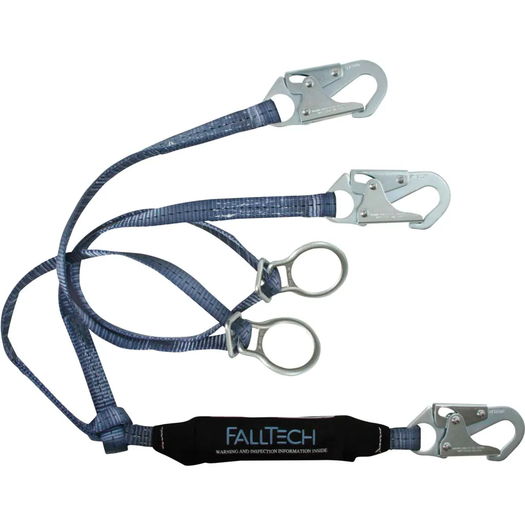 Falltech 826082d Viewpack 6' Shock Absorbing Lanyard With 3 Snap Hooks And 2 Tie-back D-rings