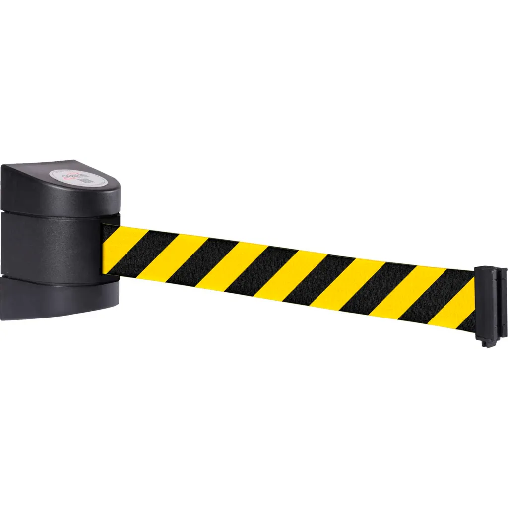 Wallpro 400 Wall Mount Retractable Belt Barrier, Black Case W/15' Black/yellow Belt