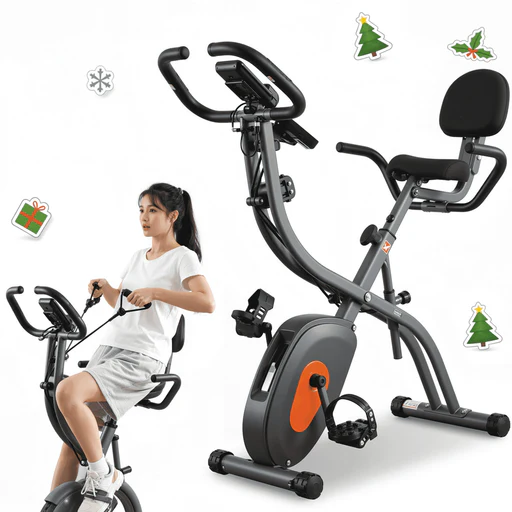 Naipo Folding Exercise Bike 3 In 1 Magnetic Stationary Recumbent Bike 10 Level Resistance For Home Use With Arm Resistance Bands