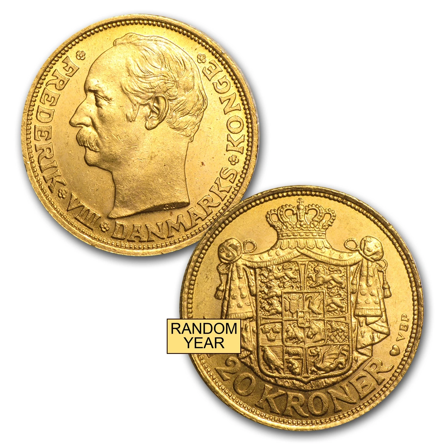 1908-1912 Denmark Gold 20 Kroner Frederik Viii Bu