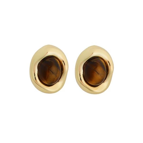 0.60 In Ear Gold Post Wave Oval Cab Tiger