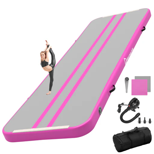 Warmounts Tumbling Mat, 16 Ft Inflatable Air Gymnastics Training Mat W/ Electric Pump, 4'' Thick Tumble Track